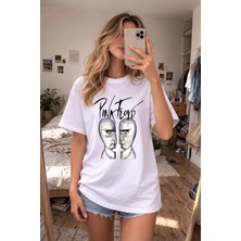 Shain Pink Floyd Baskılı Bisiklet Yaka Beyaz Tişört T-Shirt
