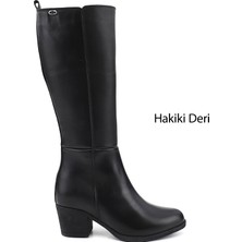 Gönderi(r) Kadın Siyah  Fermuarlı Kalın Topuklu Hakiki Deri Çizme