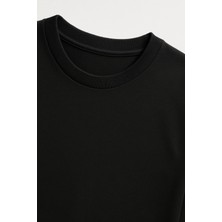 Shain Dizi Baskılı Bisiklet Yaka Siyah Tişört T-Shirt