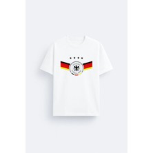 Shain Almanya Deutscher Futbol Takımı Baskılı %100 Pamuklu Kumaş Beyaz Tişört T-Shirt