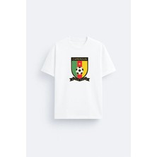 Shain Kamerun Milli Futbol Takımı Baskılı %100 Pamuklu Kumaş Beyaz Tişört T-Shirt