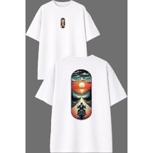 Vsrn Gün Işığı Tasarım Ön Arka Baskılı Beyaz Oversize T Shirt