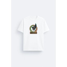 Shain Meksika Mexico Futbol Takımı Baskılı Pamuklu Kumaş Beyaz Tişört T-Shirt