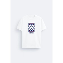 Shain Güney Kore Milli Futbol Takımı Baskılı Pamuklu Kumaş Beyaz Tişört T-Shirt