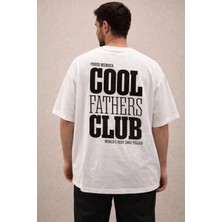 Shain Havalı Babalar Kulubü Cool Father Club Dad Baskılı Bisiklet Yaka Beyaz Tişört T-Shirt