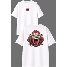Vsrn Kızgın Goril Tasarım Ön Arka Baskılı Beyaz Oversize T Shirt