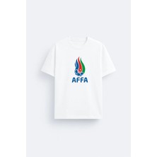 Shain Azərbaycan Futbol Federasiyaları Aff Baskılı %100 Pamuklu Kumaş Beyaz Tişört T-Shirt