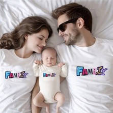 Shain Family Familya Baskılı Anne Bebek Aile Beyaz Tişört Ekru Zıbın Kombin