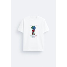 Shain 2026 Fıfa Dünya Kupası %100 Pamuklu Kumaş Beyaz Tişört T-Shirt