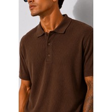 ribana Erkek Kısa Kollu Fitilli Yarım Düğme Kapama Polo Yaka T-Shirt 26001