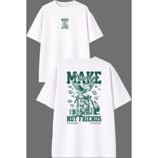 Vsrn Not Friends Tasarım Ön Arka Baskılı Beyaz Oversize T Shirt