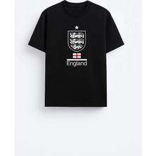 Shain Ingiltere Milli Futbol Takımı Baskılı Pamuklu Kumaş Siyah Tişört T-Shirt