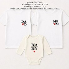 Shain Mom Dad Baby Baskılı Cinsiyet Partisi Anne Baba Bebek Aile Beyaz Tişört Ekru Zıbın Kombin