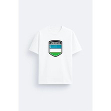 Shain Özbekistan Baskılı Bisiklet Yaka Siyah Tişört T-Shirt
