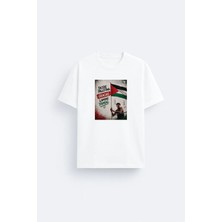 Shain Lamine Yamal Filistin Baskılı Pamuklu Kumaş Beyaz Tişört T-Shirt