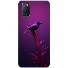 Le Balvo Oppo A52 Uyumlu Mor Kuş Dalda Baskılı Silikon Kılıf