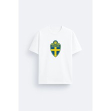 Shain Isveç Milli Futbol Takımı Baskılı Pamuklu Kumaş Beyaz Tişört T-Shirt