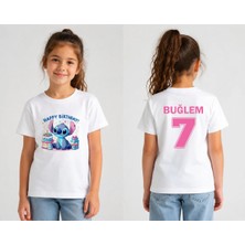 Shain Kişiye Özel Isim ve Numara Doğum Günü Baskılı Beyaz Kız Çocuk Tişört T-Shirt
