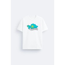 Shain Kazakistan Baskılı Bisiklet Yaka Siyah Tişört T-Shirt