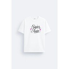 Shain Süper Anne Baskılı Pamuklu Kumaş Beyaz Tişört T-Shirt