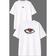 Vsrn Yıldız Göz Tasarım Ön Arka Baskılı Beyaz Oversize T Shirt