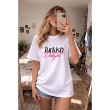 Shain Turkish Delight Baskılı Bisiklet Yaka Beyaz Tişört T-Shirt