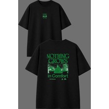 Vsrn Nothıng Gro Tasarım Ön Arka Baskılı Siyah Oversize T Shirt