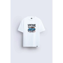 Shain Vintage Pinterest Baskılı Bisiklet Yaka Beyaz Tişört T-Shirt
