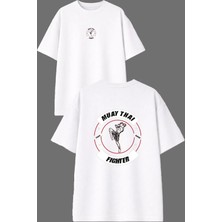 Vsrn Hard Train Muay Tasarım Ön Arka Baskılı Beyaz Oversize T Shirt