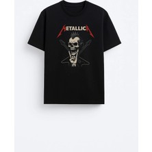 Shain Metallica Müzik Grubu Baskılı Bisiklet Yaka Unisex Siyah Tişört T-Shirt