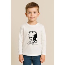 Shain Mustafa Kemal Atatürk Baskılı Beyaz Bisiklet Yaka Penye Kumaş Çocuk Tişört Bluz
