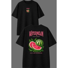 Vsrn Watermelon Tasarım Ön Arka Baskılı Siyah Oversize T Shirt