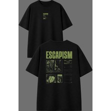 Vsrn Escapısm Tasarım Ön Arka Baskılı Siyah Oversize T Shirt