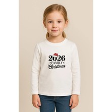 Shain Yeni Yıl Yılbaşı Noel Baba Christmas Baskılı Bisiklet Yaka Çocuk Uzun Kol Tişört Bluz