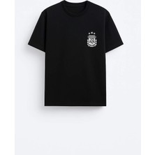 Shain Arjantin Futbol Milli Takım Baskılı Pamuklu Kumaş Siyah Tişört T-Shirt