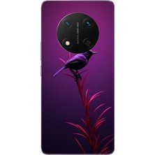 Le Balvo Honor Magic 7 Lite Uyumlu Mor Kuş Dalda Baskılı Silikon Kılıf