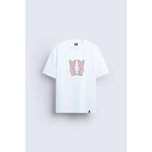 Shain Kovboy Pinterest Baskılı Bisiklet Yaka Beyaz Tişört T-Shirt
