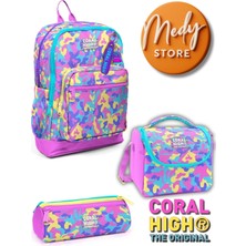 Coral High Pembe Sarı Lavanta Kamuflaj Desenli 3’lü Okul Çanta Seti