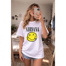 Shain Nirvana Baskılı Bisiklet Yaka Beyaz Tişört T-Shirt