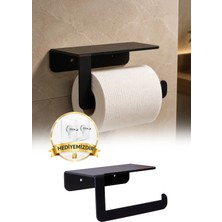 Omilife Metal Raflı Tuvalet Kağıtlığı Siyah Wc Kağıtlığı Raflı Tuvalet Kağıdı Askısı