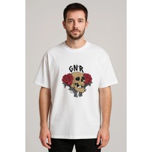 Shain Guns'n Roses Baskılı Bisiklet Yaka Beyaz Tişört T-Shirt