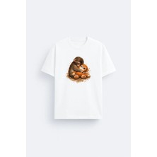 Shain Yanlız Maymun Punch Baskılı Beyaz Tişört T-Shirt