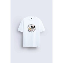 Shain Kuru Kafa Baskılı Bisiklet Yaka Beyaz Tişört T-Shirt
