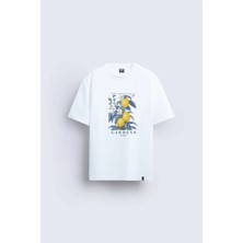 Shain Limon Baskılı Bisiklet Yaka Beyaz Tişört T-Shirt