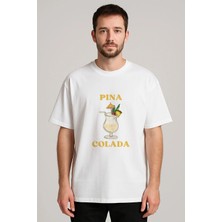 Shain Kokteyl Baskılı Bisiklet Yaka Beyaz Tişört T-Shirt