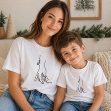 Shain Kişiye Özel Isimli Anne Çocuk Anneler Günü Hediyesi Baskılı Beyaz 2'li Tişört Kombin