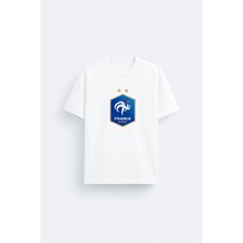 Shain Fransa Futbol Takımı Baskılı Pamuklu Kumaş Beyaz Tişört T-Shirt