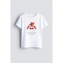 Shain 18 Mart Çanakkale Zaferi Bayramı Baskılı Çocuk Bisiklet Yaka Beyaz Tişört T-Shirt