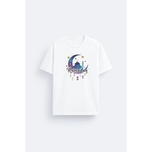 Shain Ramazan Bayramı Ramadan Mubarak Baskılı Bisiklet Yaka Beyaz Tişört T-Shirt