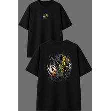 Vsrn Taş Gergedan Tasarım Ön Arka Baskılı Siyah Oversize T Shirt